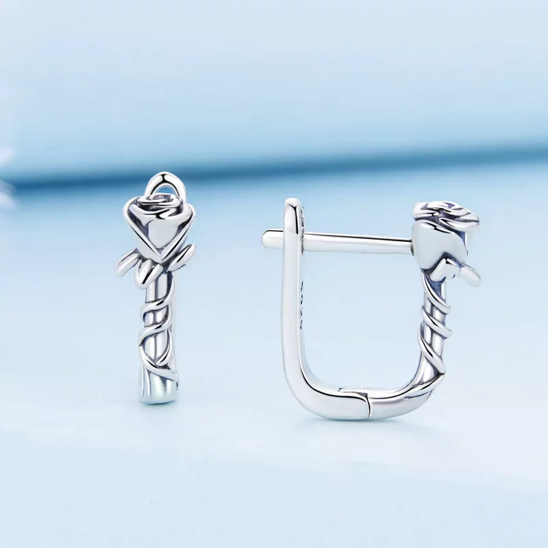 (imagen para) Pendientes de Aro con Rosas de Estilo Pandora - BSE716 - Ver 2