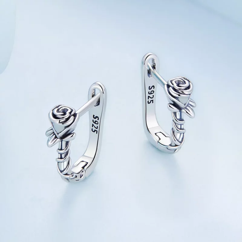 (imagen para) Pendientes de Aro con Rosas de Estilo Pandora - BSE716 - Ver 4