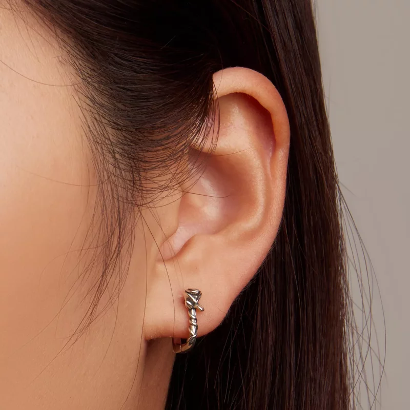 (imagen para) Pendientes de Aro con Rosas de Estilo Pandora - BSE716 - Ver 5