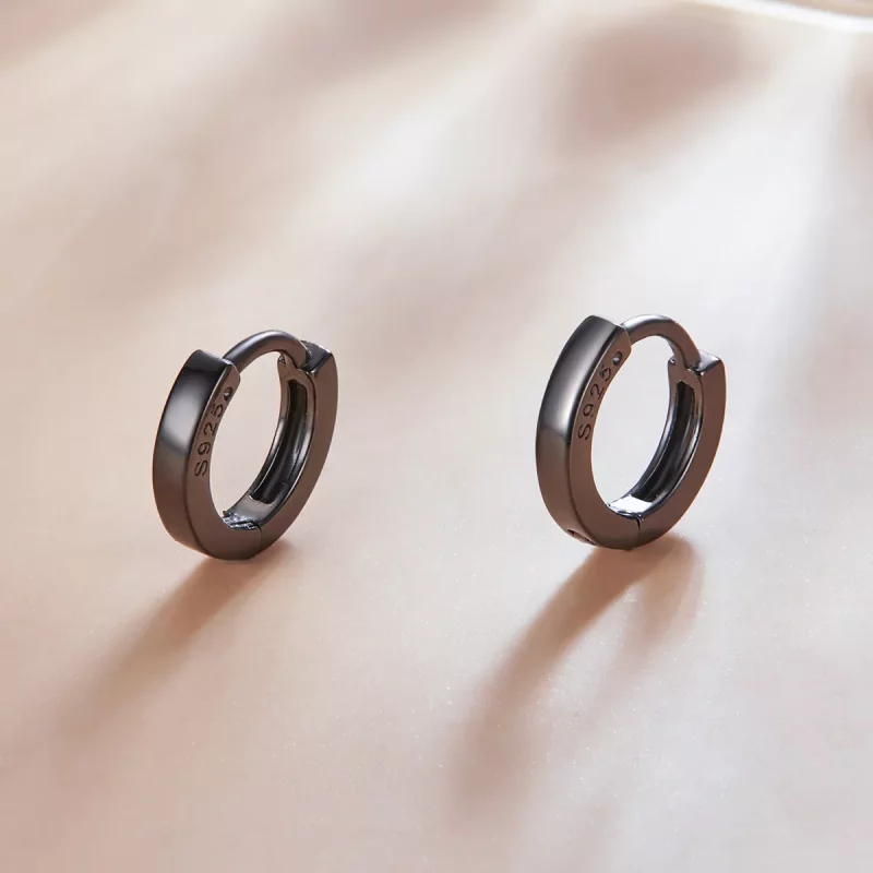 (imagen para) Pendientes de Aro de Estilo Pandora en Negro y Oro - SCE1230 - Ver 2