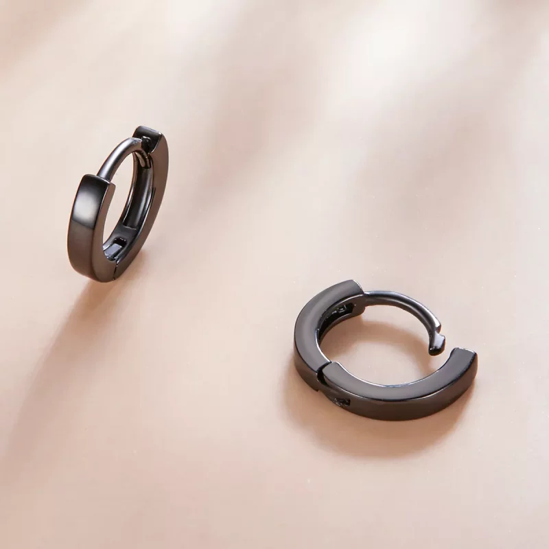 (imagen para) Pendientes de Aro de Estilo Pandora en Negro y Oro - SCE1230 - Ver 3