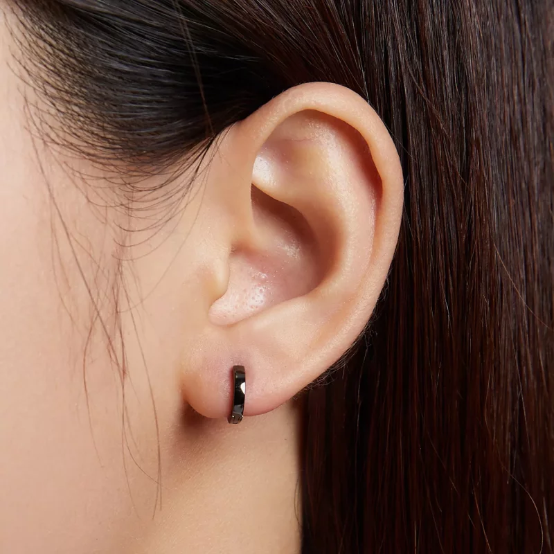 (imagen para) Pendientes de Aro de Estilo Pandora en Negro y Oro - SCE1230 - Ver 6