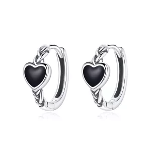 Pendientes de Aro en Forma de Corazón Negro Estilo Pandora - BSE456 (imagen para) Pendientes de Aro en Forma de Corazón Negro Estilo Pandora - BSE456