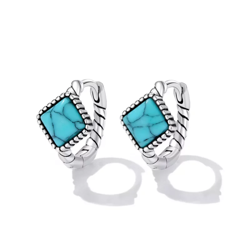 (imagen para) Pendientes de aro estilo Pandora con turquesa cuadrada - BSE590 - Ver 2