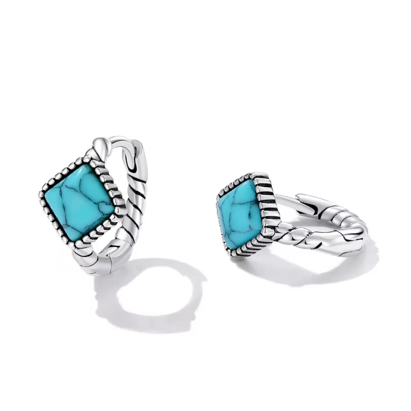 (imagen para) Pendientes de aro estilo Pandora con turquesa cuadrada - BSE590 - Ver 3