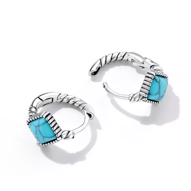 (imagen para) Pendientes de aro estilo Pandora con turquesa cuadrada - BSE590 - Ver 4