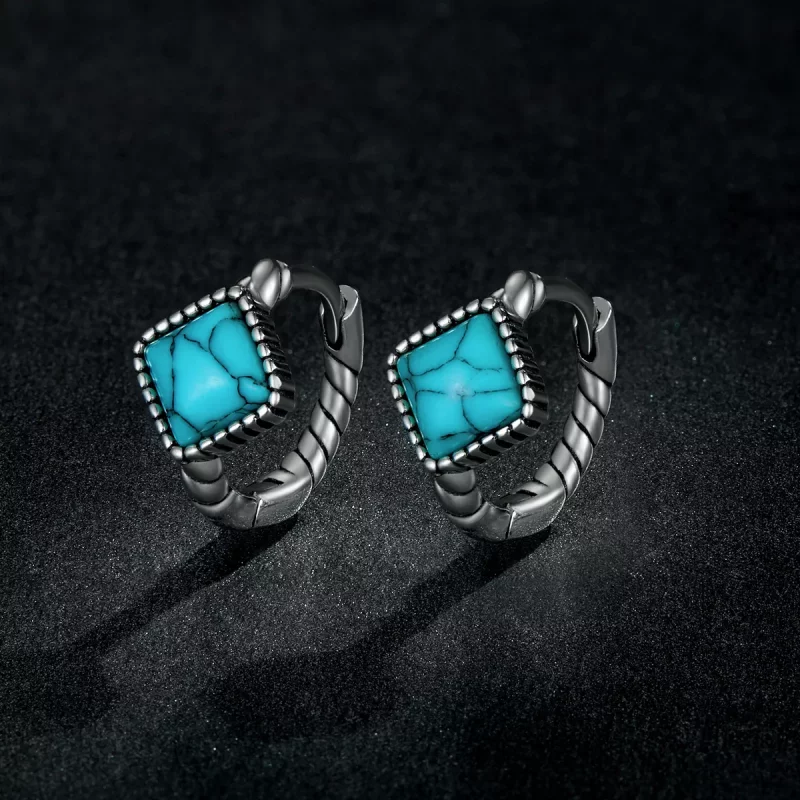 (imagen para) Pendientes de aro estilo Pandora con turquesa cuadrada - BSE590 - Ver 5