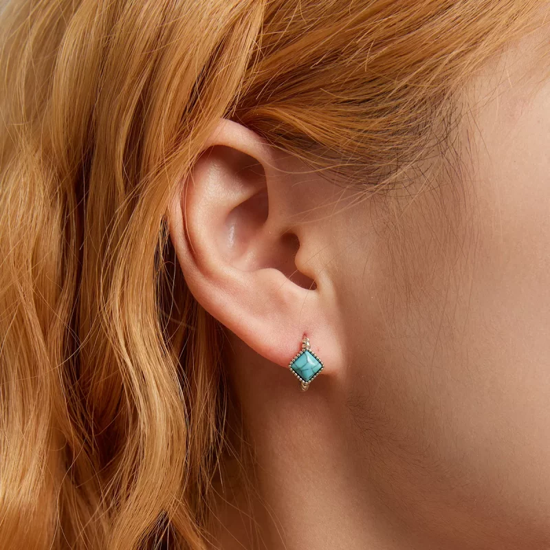 (imagen para) Pendientes de aro estilo Pandora con turquesa cuadrada - BSE590 - Ver 7