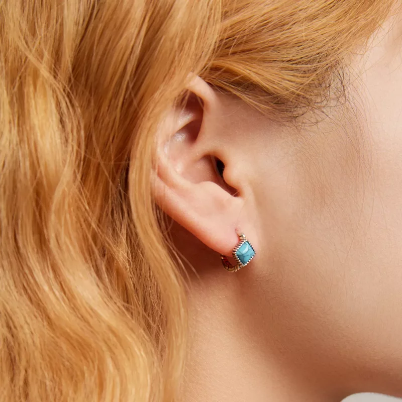 (imagen para) Pendientes de aro estilo Pandora con turquesa cuadrada - BSE590 - Ver 8
