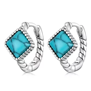 Pendientes de aro estilo Pandora con turquesa cuadrada - BSE590 (imagen para) Pendientes de aro estilo Pandora con turquesa cuadrada - BSE590