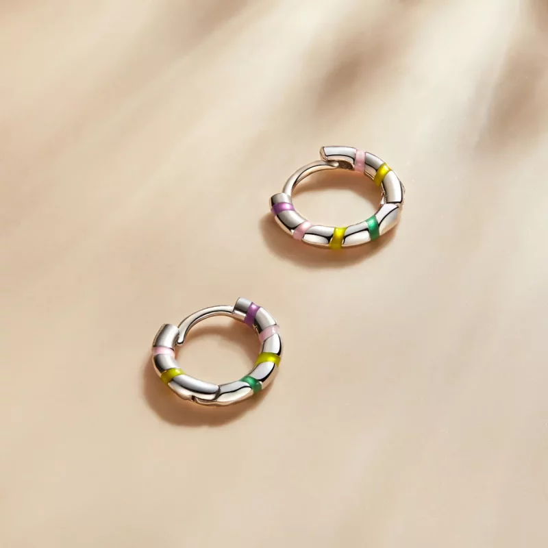 (imagen para) Pendientes de aro estilo Pandora mini con lazo - SCE1284 - Ver 2