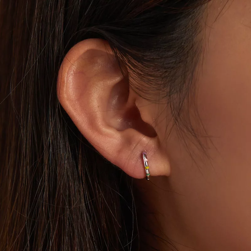 (imagen para) Pendientes de aro estilo Pandora mini con lazo - SCE1284 - Ver 4
