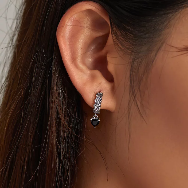(imagen para) Pendientes de Aro Estilo Pandora Night Rose - BSE535 - Ver 6