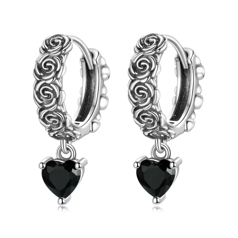 (imagen para) Pendientes de Aro Estilo Pandora Night Rose - BSE535