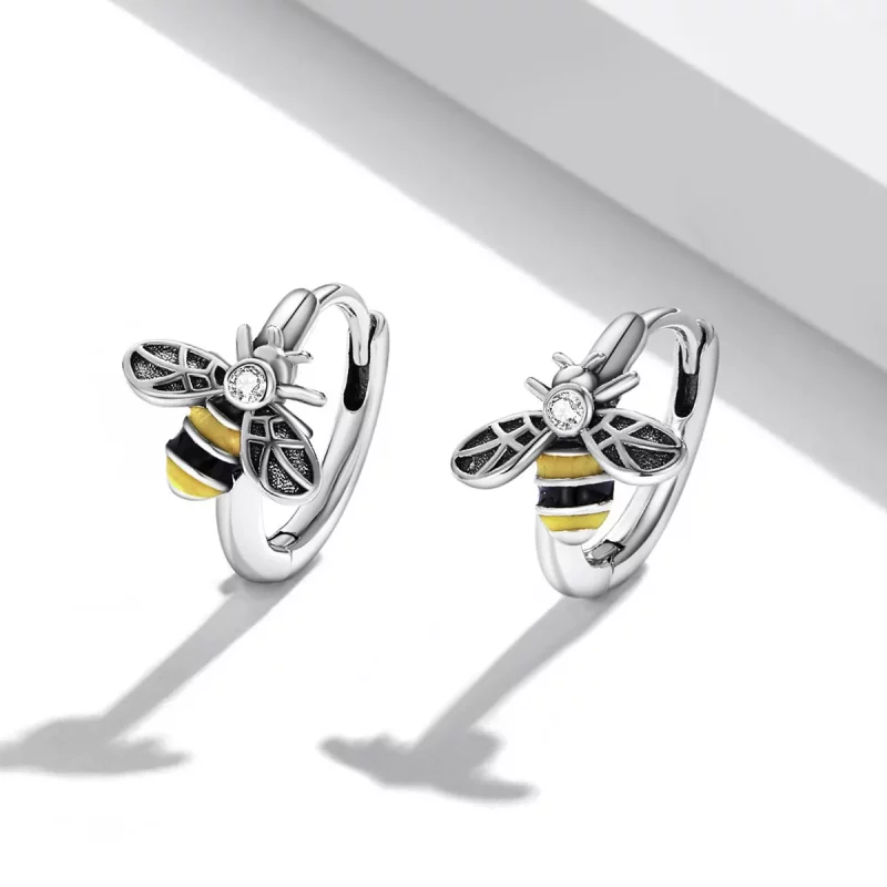 (imagen para) Pendientes de Aro Mini Bee estilo Pandora - SCE1337 - Ver 2