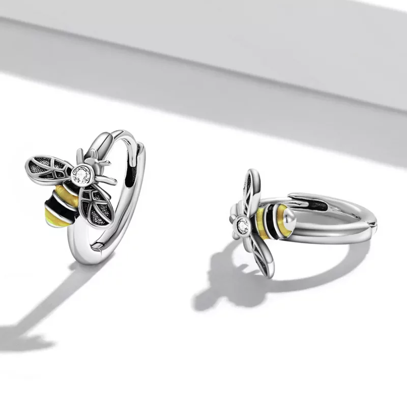 (imagen para) Pendientes de Aro Mini Bee estilo Pandora - SCE1337 - Ver 3