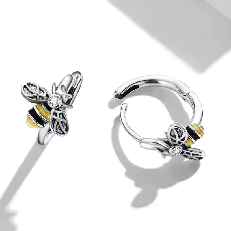 (imagen para) Pendientes de Aro Mini Bee estilo Pandora - SCE1337 - Ver 4