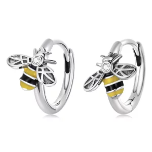(imagen para) Pendientes de Aro Mini Bee estilo Pandora - SCE1337