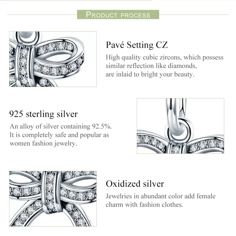 (imagen para) Colgante de plata en estilo Pandora con lazo - SCC775 - Ver 7