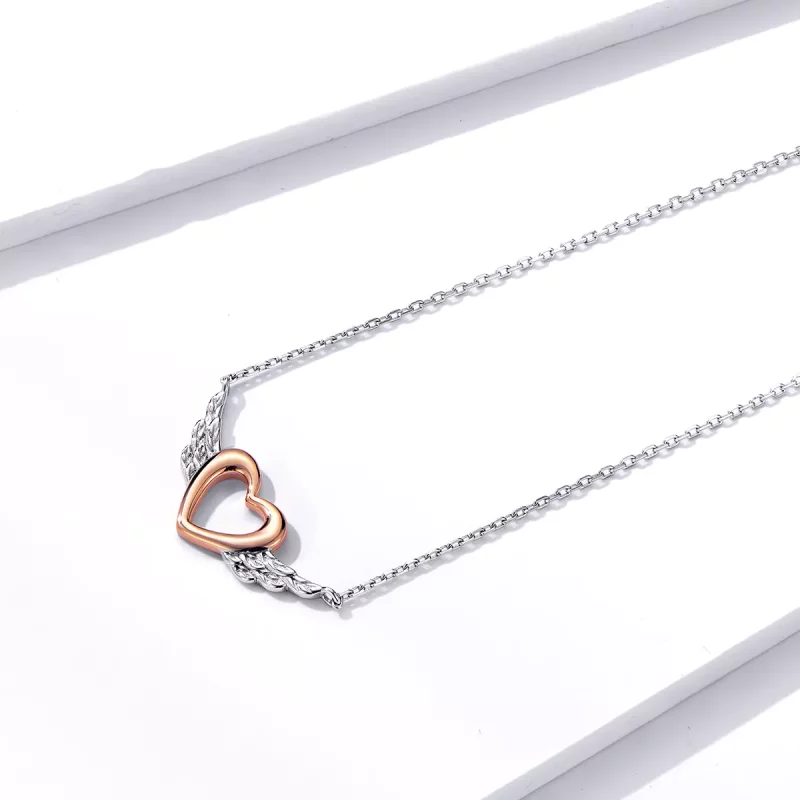 (imagen para) Collar colgante de estilo Pandora de dos tonos con corazón y ala - BSN162 - Ver 2
