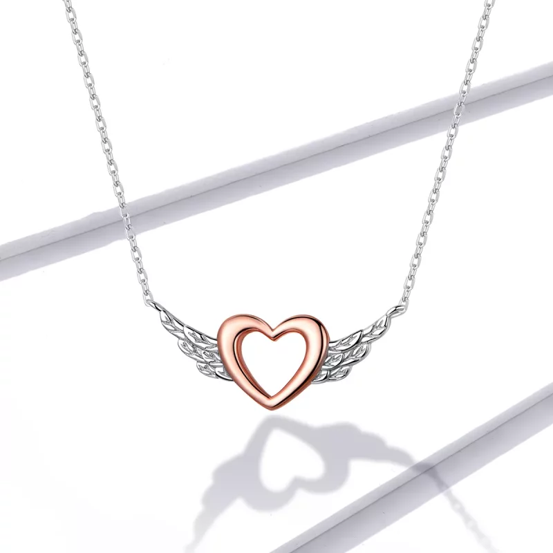 (imagen para) Collar colgante de estilo Pandora de dos tonos con corazón y ala - BSN162 - Ver 5