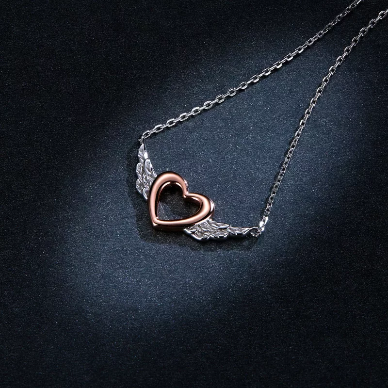 (imagen para) Collar colgante de estilo Pandora de dos tonos con corazón y ala - BSN162 - Ver 6