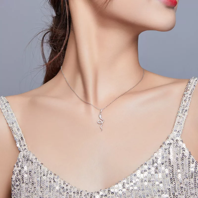 (imagen para) Collar colgante encantador de serpiente plateada al estilo de Pandora - SCN409 - Ver 6