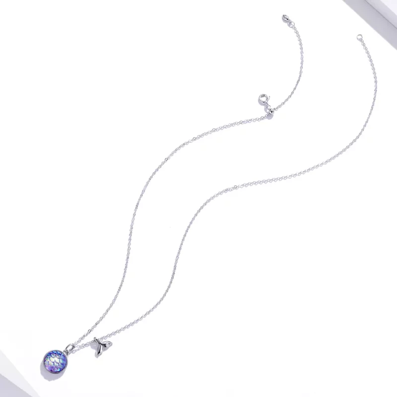 (imagen para) Collar colgante estilo Pandora con colgante de escamas de cola de pez plateado - - Ver 4