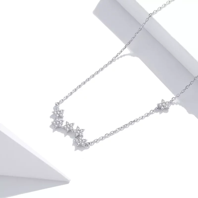 (imagen para) Collar colgante estilo Pandora de plata con destellantes estrellas - SCN419 - Ver 2