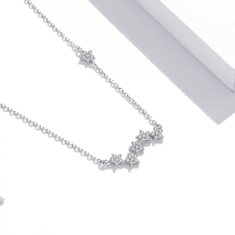 (imagen para) Collar colgante estilo Pandora de plata con destellantes estrellas - SCN419 - Ver 3