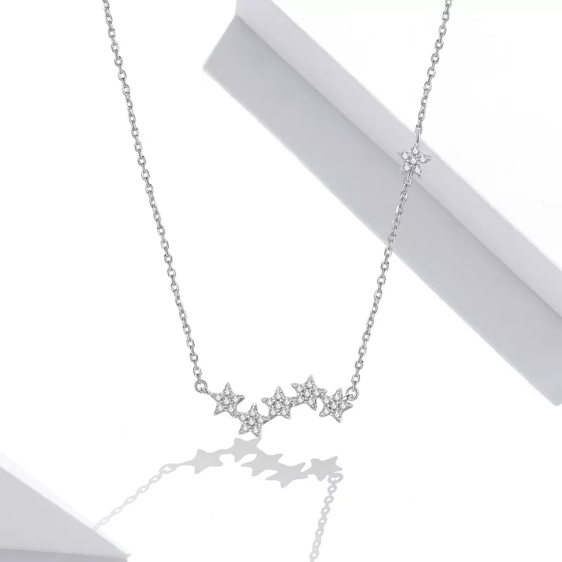 (imagen para) Collar colgante estilo Pandora de plata con destellantes estrellas - SCN419 - Ver 5