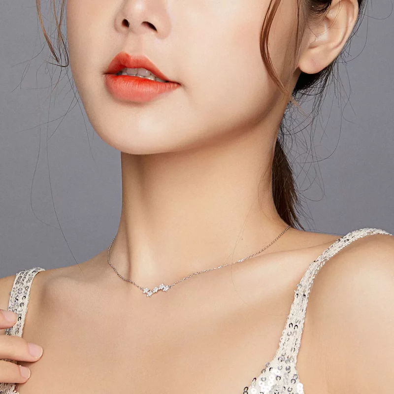 (imagen para) Collar colgante estilo Pandora de plata con destellantes estrellas - SCN419 - Ver 6