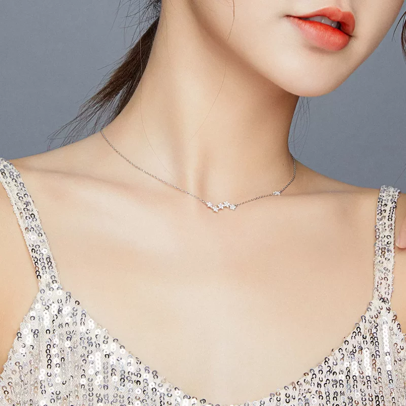 (imagen para) Collar colgante estilo Pandora de plata con destellantes estrellas - SCN419 - Ver 7