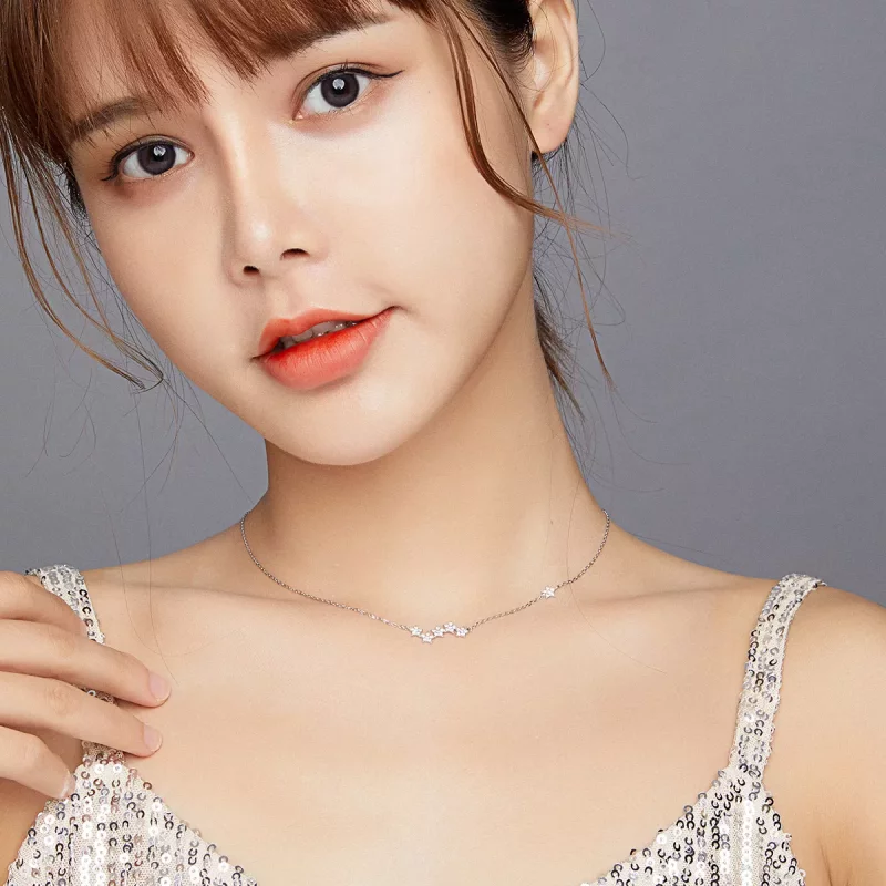 (imagen para) Collar colgante estilo Pandora de plata con destellantes estrellas - SCN419 - Ver 8