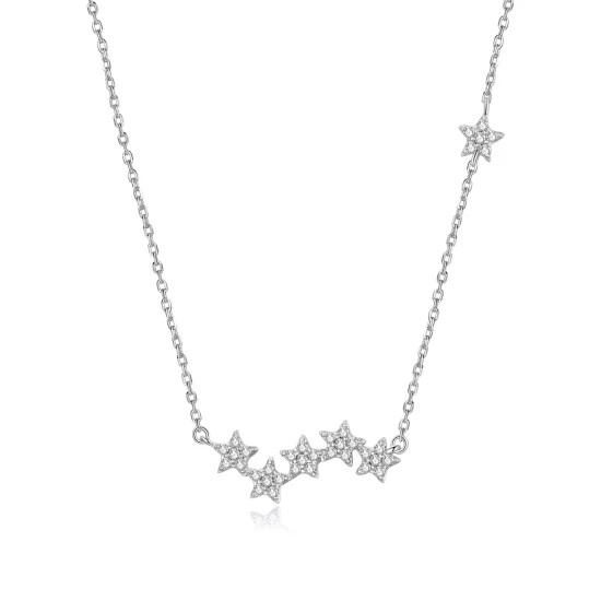 (imagen para) Collar colgante estilo Pandora de plata con destellantes estrellas - SCN419