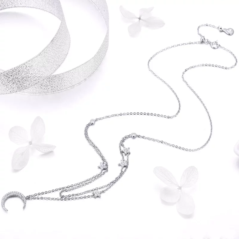 (imagen para) Collar colgante estilo Pandora de Plata con Luna y Estrellas - BSN038 - Ver 5