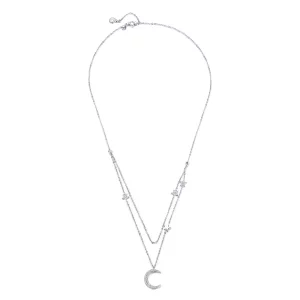 (imagen para) Collar colgante estilo Pandora de Plata con Luna y Estrellas - BSN038