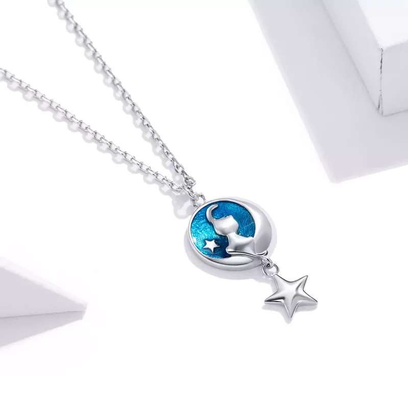 (imagen para) Collar colgante estilo Pandora plata con luna y gato - SCN422 - Ver 3