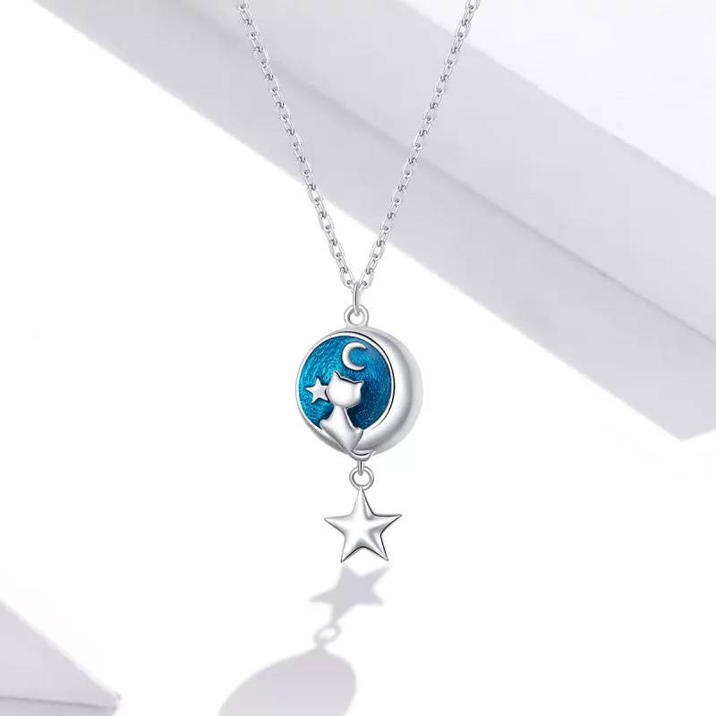 (imagen para) Collar colgante estilo Pandora plata con luna y gato - SCN422 - Ver 5