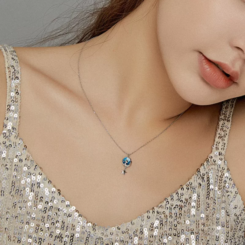 (imagen para) Collar colgante estilo Pandora plata con luna y gato - SCN422 - Ver 6