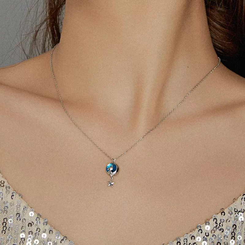 (imagen para) Collar colgante estilo Pandora plata con luna y gato - SCN422 - Ver 7