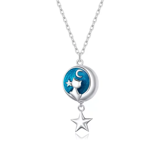 (imagen para) Collar colgante estilo Pandora plata con luna y gato - SCN422