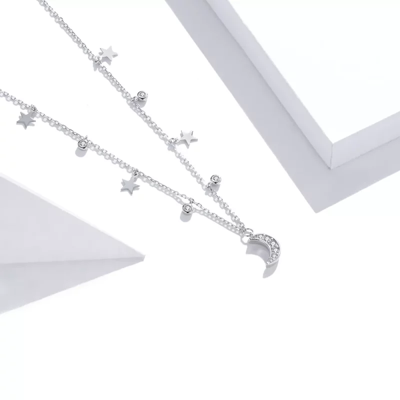 (imagen para) Collar con colgante de estrella y luna estilo Pandora de plata - SCN420 - Ver 2