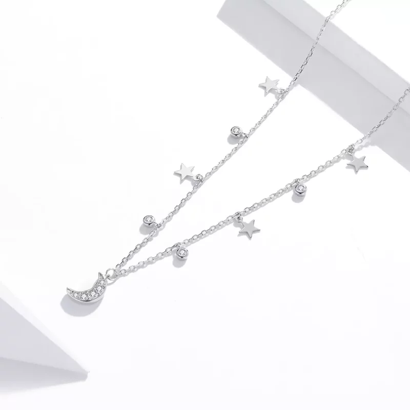 (imagen para) Collar con colgante de estrella y luna estilo Pandora de plata - SCN420 - Ver 3