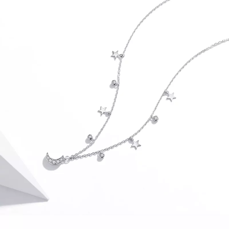 (imagen para) Collar con colgante de estrella y luna estilo Pandora de plata - SCN420 - Ver 4