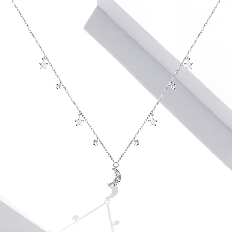 (imagen para) Collar con colgante de estrella y luna estilo Pandora de plata - SCN420 - Ver 5