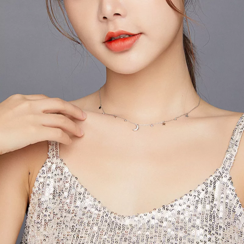 (imagen para) Collar con colgante de estrella y luna estilo Pandora de plata - SCN420 - Ver 6