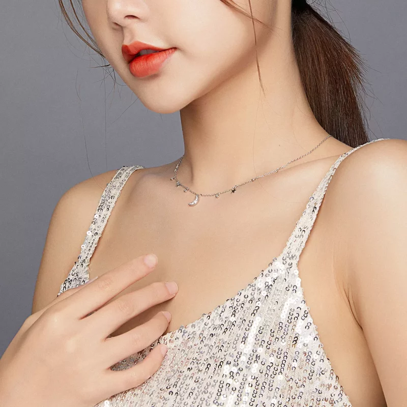(imagen para) Collar con colgante de estrella y luna estilo Pandora de plata - SCN420 - Ver 7