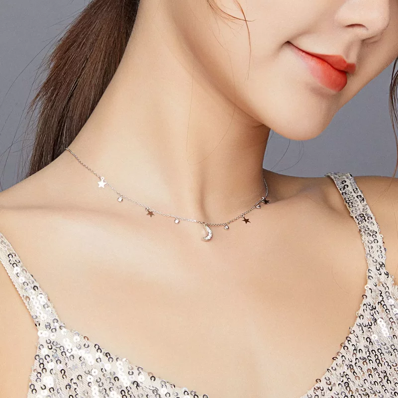 (imagen para) Collar con colgante de estrella y luna estilo Pandora de plata - SCN420 - Ver 8