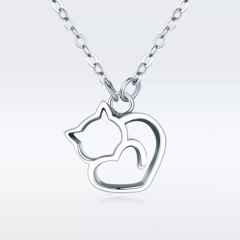 (imagen para) Collar con colgante de gato tonto de plata estilo Pandora - SCN188 - Ver 2